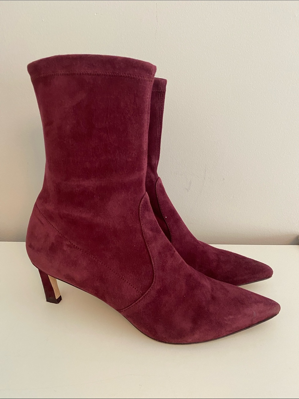 Stuart Weitzman Rapture 55 bootWomen's Burgundy Suede Mid-Heel Boots size 10